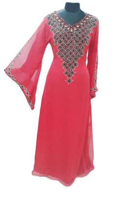 Red Zari Stone Work Georgette Islamic Style Gown Beads Embedded PartyWear farasha 1