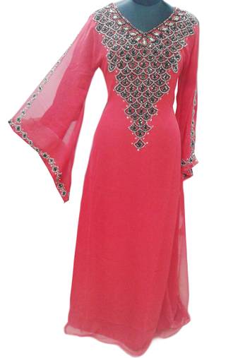 Red Zari Stone Work Georgette Islamic Style Gown Beads Embedded PartyWear farasha