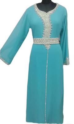 Blue Zari Stone Work Georgette Islamic Style Gown Beads Embedded PartyWear farasha 1