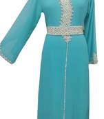 Blue Zari Stone Work Georgette Islamic Style Gown Beads Embedded PartyWear farasha