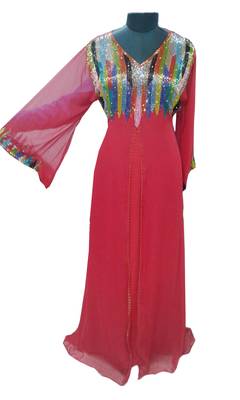 Red Zari Stone Work Georgette Islamic Style Gown Beads Embedded PartyWear farasha 1