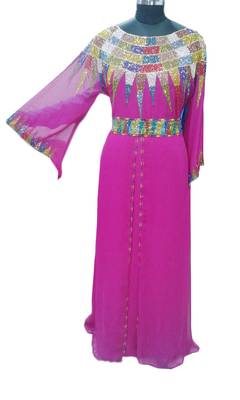 Pink Zari Stone Work Georgette Islamic Style Gown Beads Embedded PartyWear farasha 1