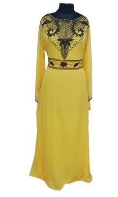 Yellow Zari Stone Work Georgette Islamic Style Gown Beads Embedded PartyWear farasha 1