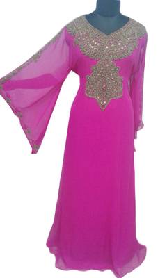 Pink Zari Stone Work Georgette Islamic Style Gown Beads Embedded PartyWear farasha 1