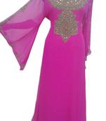 Pink Zari Stone Work Georgette Islamic Style Gown Beads Embedded PartyWear farasha