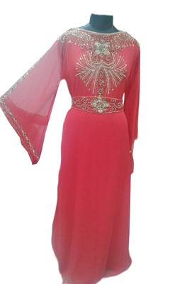 Red Zari Stone Work Georgette Islamic Style Gown Beads Embedded PartyWear farasha 1