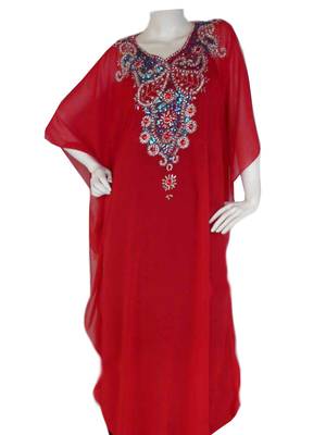 Red Zari Stone Work Georgette Islamic Style Gown Beads Embedded PartyWear farasha 1