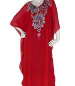 Red Zari Stone Work Georgette Islamic Style Gown Beads Embedded PartyWear farasha