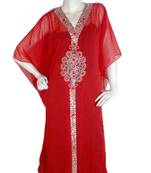 Red Zari Stone Work Georgette Islamic Style Gown Beads Embedded PartyWear farasha