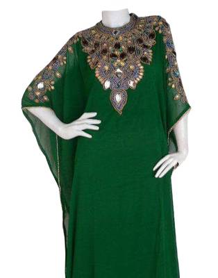 Green Zari Stone Work Georgette Islamic Style Gown Beads Embedded PartyWear farasha 1