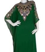 Green Zari Stone Work Georgette Islamic Style Gown Beads Embedded PartyWear farasha