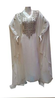 White Zari Stone Work Georgette Islamic Style Gown Beads Embedded PartyWear farasha 1