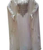 White Zari Stone Work Georgette Islamic Style Gown Beads Embedded PartyWear farasha