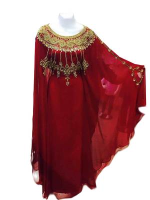 Red Zari Stone Work Georgette Islamic Style Gown Beads Embedded PartyWear farasha 1