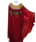 Red Zari Stone Work Georgette Islamic Style Gown Beads Embedded PartyWear farasha