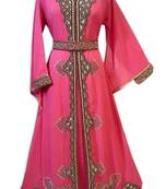 Pink Zari Stone Work Georgette Islamic Style Gown Beads Embedded PartyWear farasha