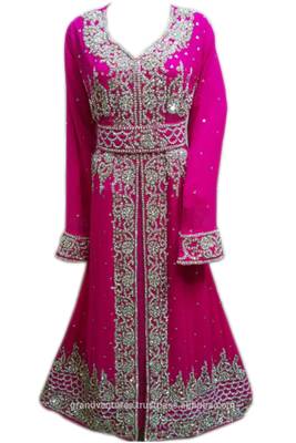 Pink Zari Stone Work Georgette Islamic Style Gown Beads Embedded PartyWear farasha 1