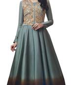 Grey coloured Dupion Silk semi stitched ethnic suits