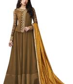 Brown coloured Dupion Silk semi stitched ethnic suits