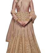Beige coloured Dupion Silk semi stitched ethnic suits