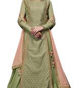 Green coloured Dupion Silk semi stitched ethnic suits