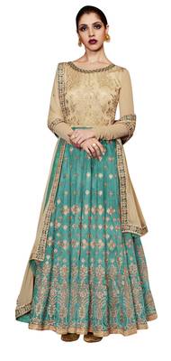 Multi coloured Dupion Silk semi stitched ethnic suits 1