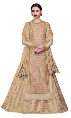 Cream coloured Dupion Silk semi stitched ethnic suits 1