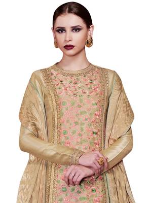 Cream coloured Dupion Silk semi stitched ethnic suits 2
