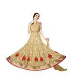 Beige coloured Net semi stitched ethnic suits
