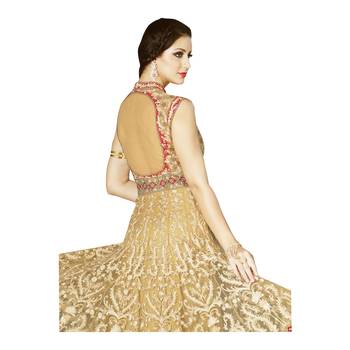 Beige coloured Net semi stitched ethnic suits 2