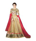 Beige coloured Net semi stitched ethnic suits