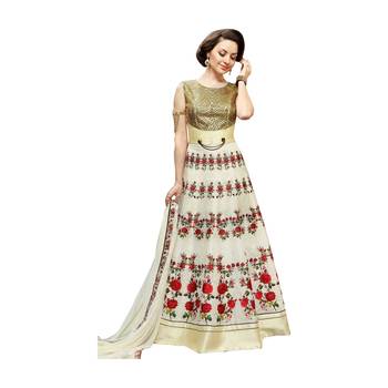 Cream coloured Dupion Silk semi stitched ethnic suits 1