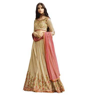 Beige Silk Semi Stitch Lehenga Choli 1