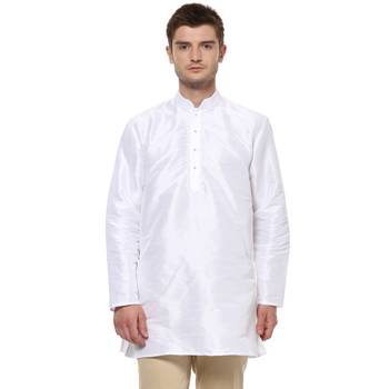 White Poly Dupion Men Kurta 1
