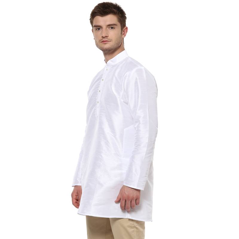 White Poly Dupion Men Kurta