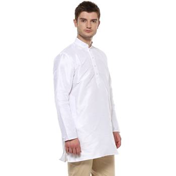 White Poly Dupion Men Kurta 4