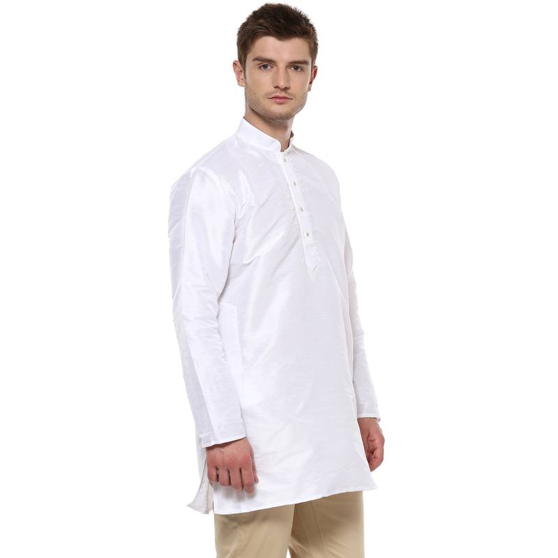 White Poly Dupion Men Kurta