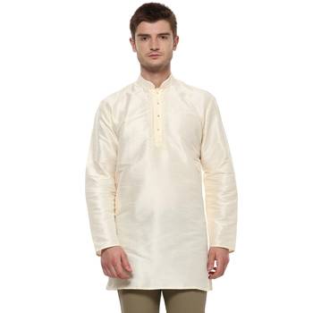 Cream Poly Dupion Men Kurta 1