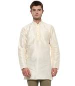Cream Poly Dupion Men Kurta