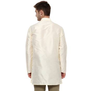 Cream Poly Dupion Men Kurta 2