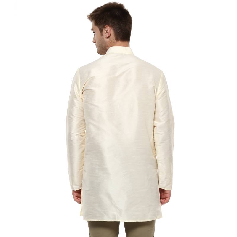 Cream Poly Dupion Men Kurta