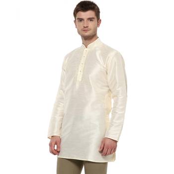 Cream Poly Dupion Men Kurta 3