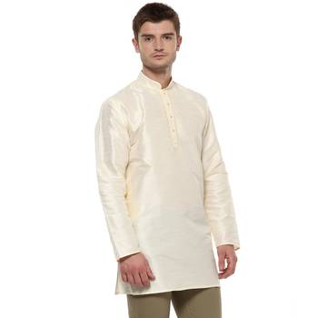 Cream Poly Dupion Men Kurta 4