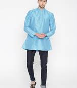 Sky Blue Poly Dupion Men Kurta