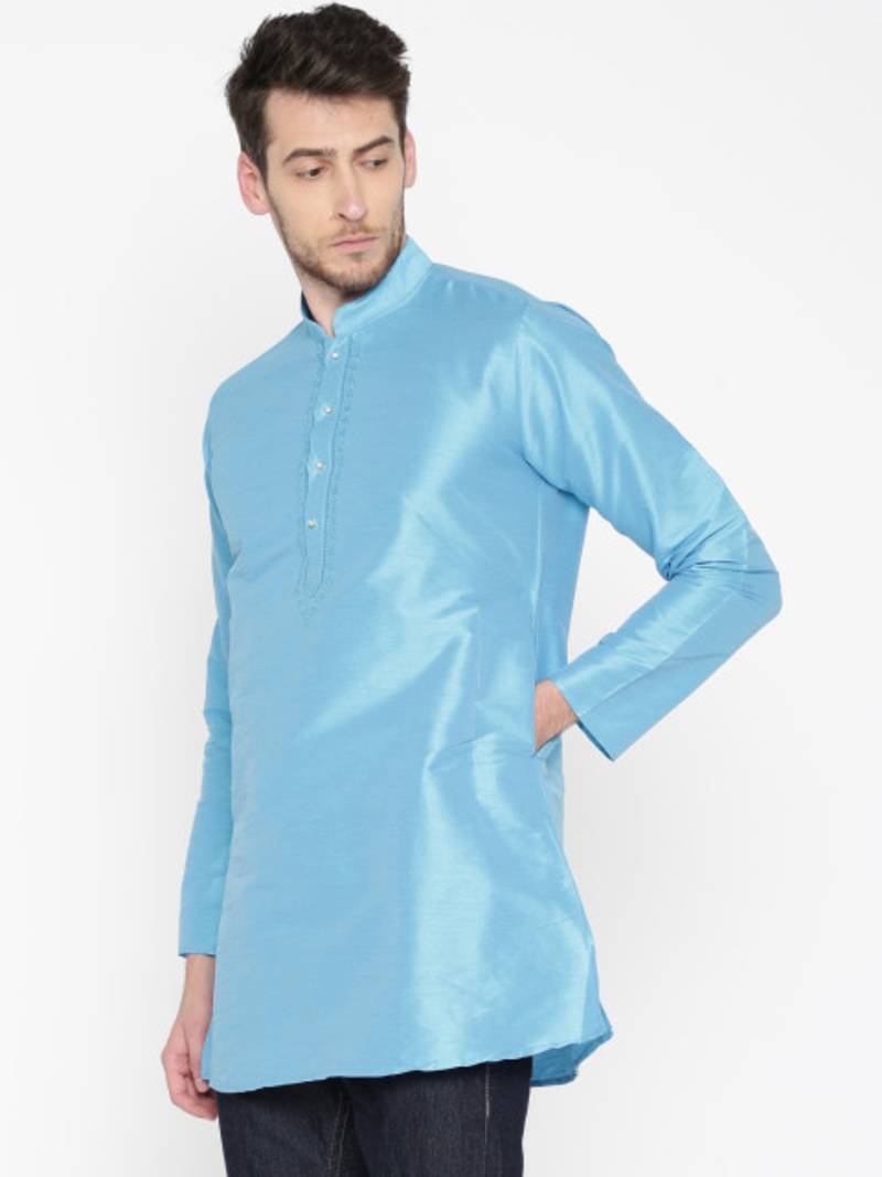 Sky Blue Poly Dupion Men Kurta