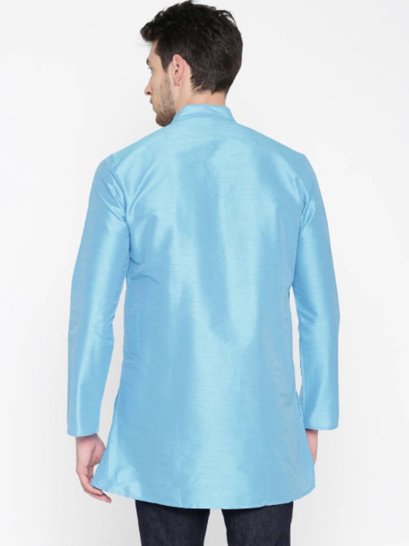 Sky Blue Poly Dupion Men Kurta