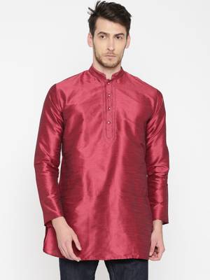 Red Poly Dupion Men Kurta 1
