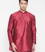Red Poly Dupion Men Kurta