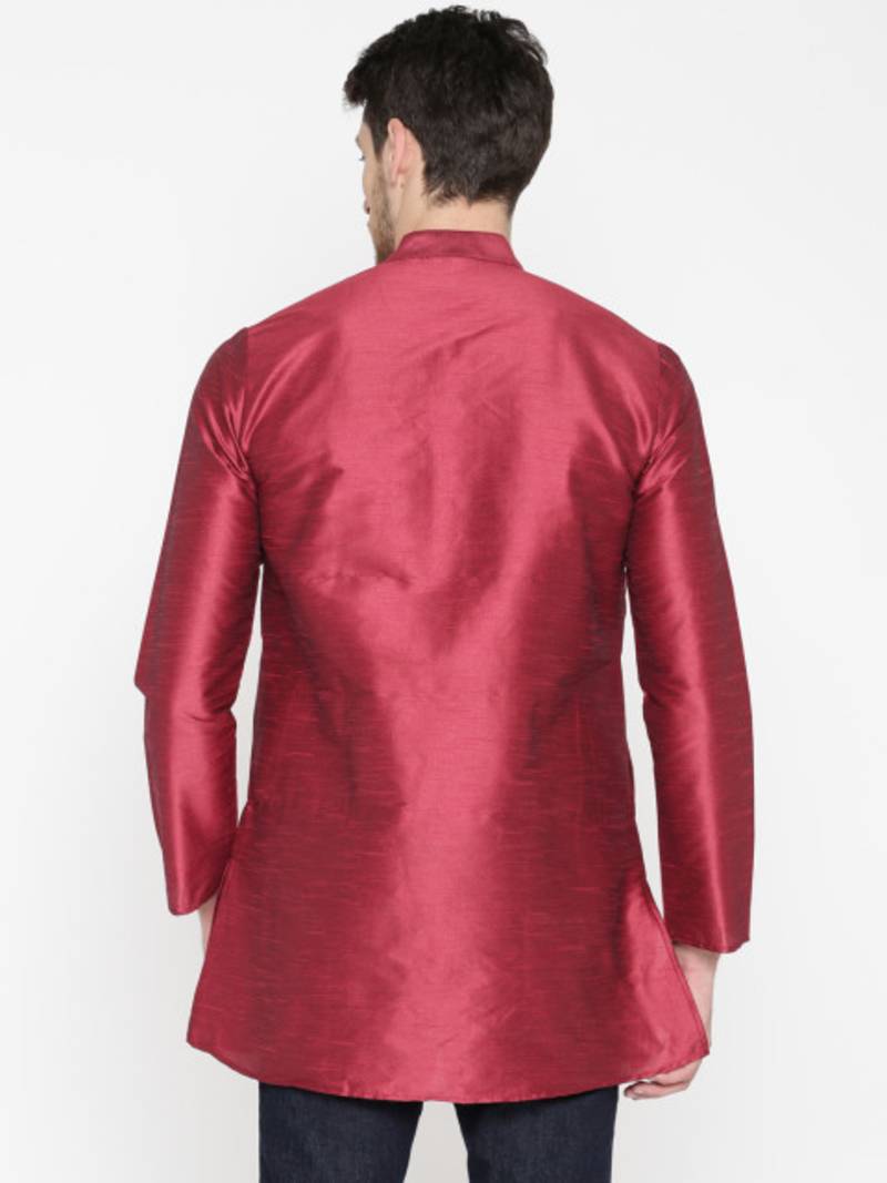 Red Poly Dupion Men Kurta