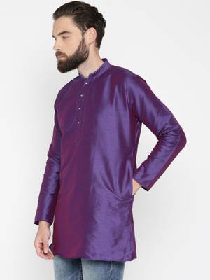 Purple Poly Dupion Men Kurta 4